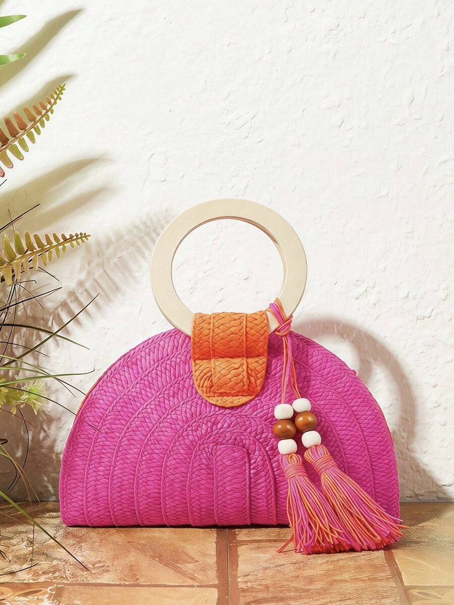 Bolso de mano de mujer, redond - Paper Straw Color reseña y precio